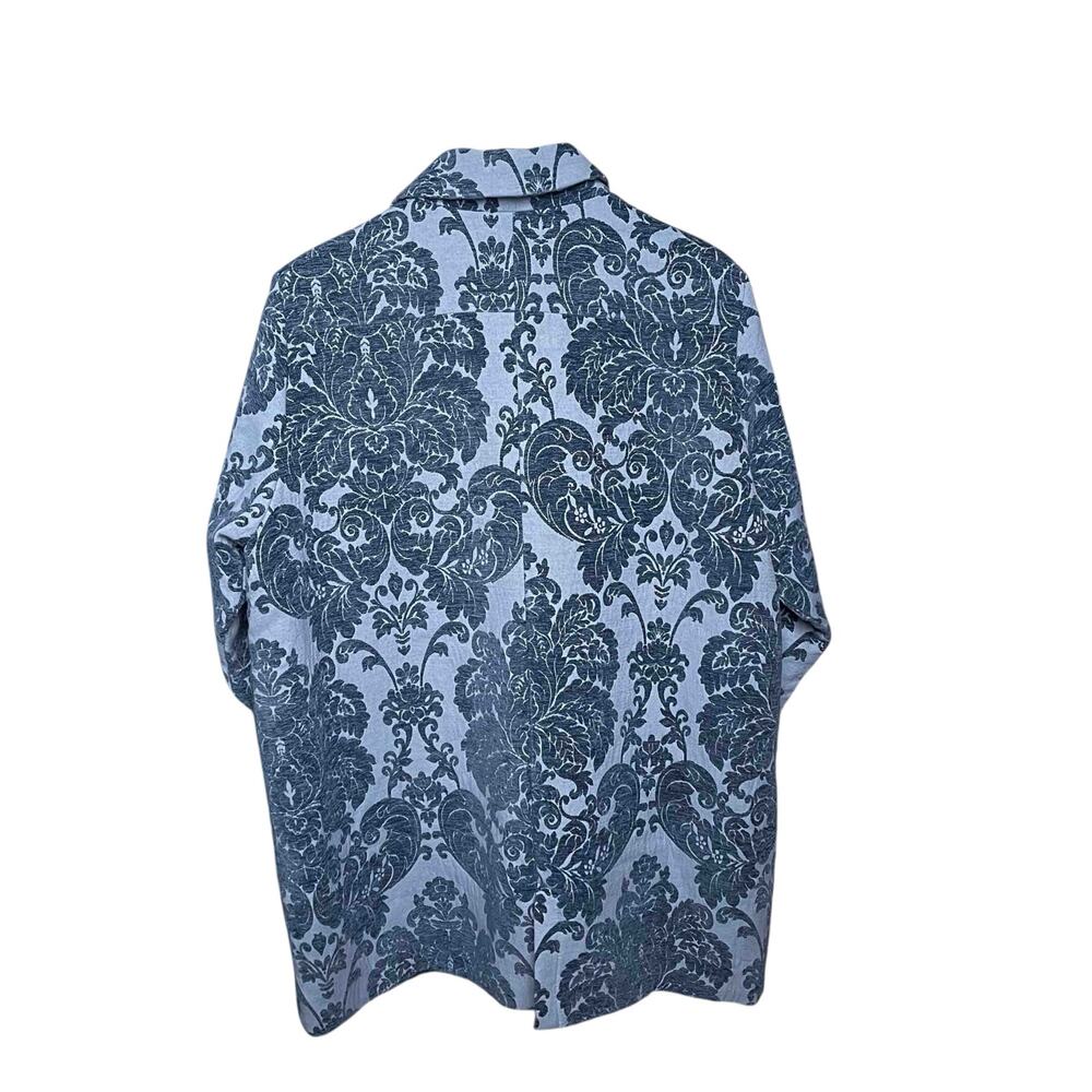 Soft Surroundings Damask Blazer Jacket Women's Plus Size 3X Blue Button Front